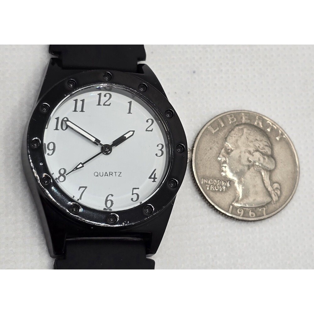 Unisex Quartz Round White Dial Large Numbers Black Silicone Strap Watch 04 - Picture 7 of 9